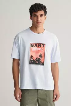 Стираная футболка с графикой Gant, синий