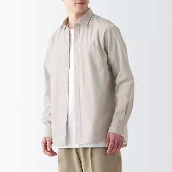 Стираная рубашка с широкими и длинными рукавами MUJI, бежевая полоска
