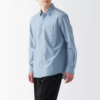 Стираная рубашка с широкими и длинными рукавами MUJI, темно-синяя полоса