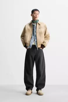 Стиранная куртка-бомбер ZARA, средний кэмел