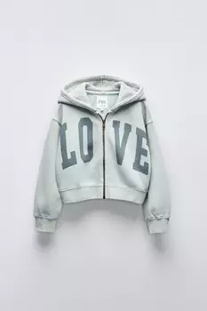 Стиранная куртка с лозунгом ZARA, цвет sage green