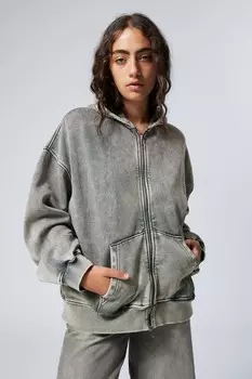 Стираное худи свободного кроя на молнии Weekday, бирюзовые