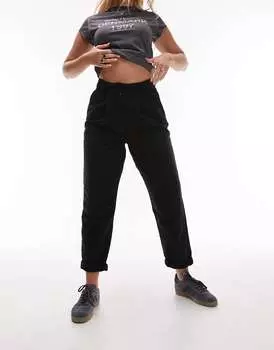 Стираные черные брюки с пуговицами Topshop