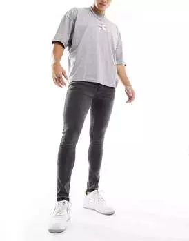 Стираные черные джинсы с отстегнутым краем ASOS