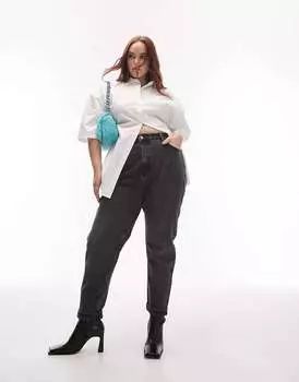 Стираные черные джинсы Topshop Mom