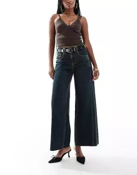 Стираные джинсы широкого кроя сине-зеленого цвета Urban Revivo