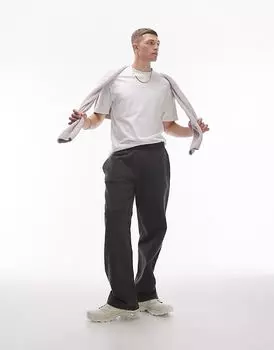 Стираные прямые джоггеры черного цвета Topman