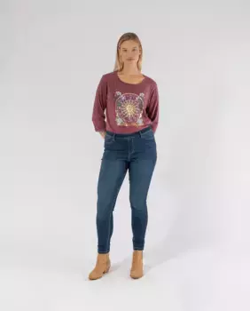 Стираные женские леггинсы со стразами на карманах October, темно-синий