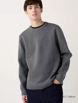 Стирающийся джемпер milano с круглым вырезом в рубчик Uniqlo, серый
