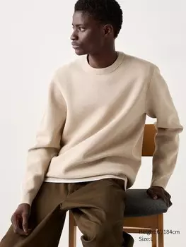 Стирающийся джемпер milano с круглым вырезом в рубчик Uniqlo, бежевый