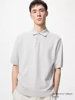 Стирающийся трикотажный джемпер-поло (короткий рукав) Uniqlo, серый
