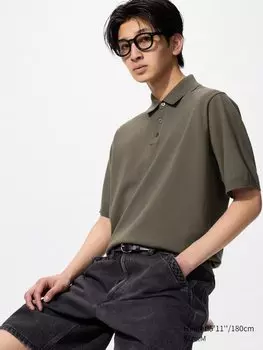 Стирающийся трикотажный джемпер-поло (короткий рукав) Uniqlo, зеленый