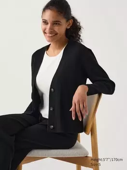 Стирающийся вязаный кардиган в рубчик Uniqlo, черный