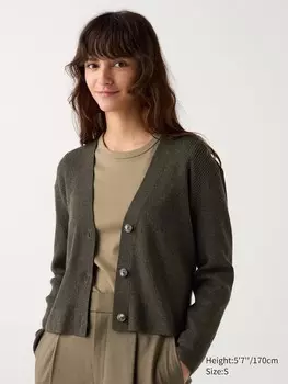Стирающийся вязаный кардиган в рубчик Uniqlo, зеленый