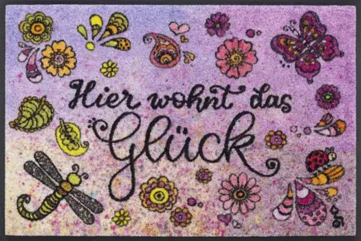 Стирка+сушка коврик Kleen-Tex "Здесь живет счастье", прямоугольный Wash+dry by Kleen-Tex 60х85 см, цвет bunt