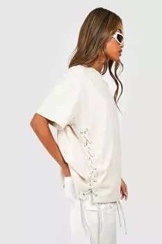 Стирная футболка на шнуровке Boohoo, серый