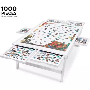 Стойка для досок-пазлов Jumbl на 1000 деталей с ковриком, деревянный стол-пазл размером 23 x 31 дюйм Jumbl, коричневый