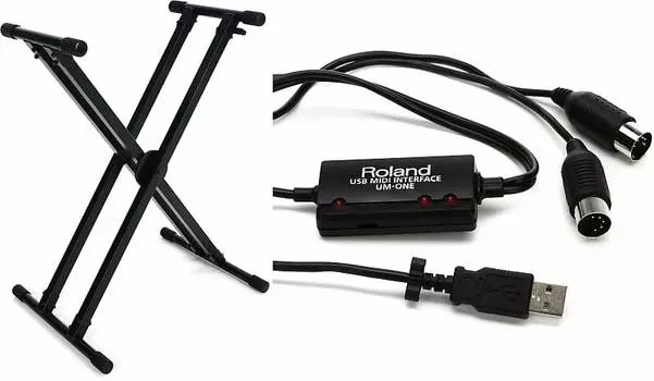 Стойка для клавиатуры On Stage KS8291XX с герметичным комплектом конструкции и USB-MIDI-интерфейсом Roland UM-ONE mk2 Roland + On-Stage UM-ONE-MK2=1 KS8291XX=1