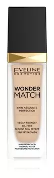 Стойкая жидкая основа с гиалуроновой кислотой Eveline Cosmetics Wonder Match, оттенок 10 Light Vanilla 30 мл