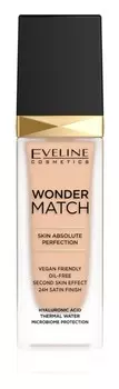 Стойкая жидкая основа с гиалуроновой кислотой Eveline Cosmetics Wonder Match, оттенок 16 Light Beige 30 мл
