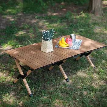 Стол для яичных рулетов из алюминиевого сплава Kiversy, большой портативный большой настольный стол из алюминиевого сплава для улицы KYS-804 с текстурой дерева