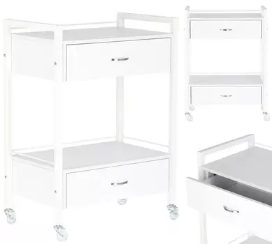 Стол-тележка парикмахера на колесах для окрашивания 87017W для кабинета салона красоты с выдвижным ящиком Calissimo