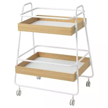 Столик на колесиках с ящиком, бамбук/белый, 40x56 см, SVENARUM IKEA