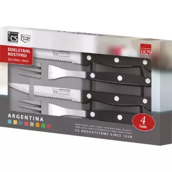 Столовые приборы для стейка Carl Schmidt Sohn «Star Argentina», (набор, 4 шт.), пластиковая ручка, черный/серебряный