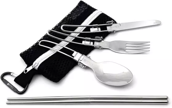 Столовые приборы, складные, одинарные, сетчатого типа, сумка для хранения, вилка, ложка, нож, соединительные палочки для еды, карабин, набор из 6 предметов, столовые приборы из нержавеющей стали UJack