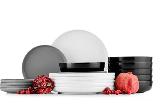 Столовый сервиз Konsimo, обеденный сервиз, набор посуды VICTO, обеденная тарелка, суповая тарелка, десертная тарелка на 6 персон (18 предметов), разноцветный, керамика, лофт, 20/27/18,5см, мультиколор