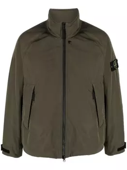 Stone Island Compass-motif zip-up windbreaker, зеленый