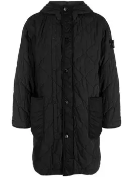 Stone Island Compass-patch hooded puffer coat, черный