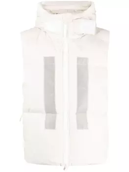 Stone Island дутый жилет с капюшоном и логотипом, белый