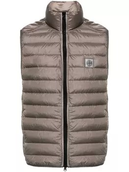 Stone Island дутый жилет с нашивкой Compass, коричневый