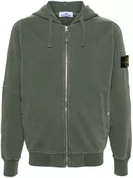 Stone Island худи на молнии с нашивкой Compass, зеленый