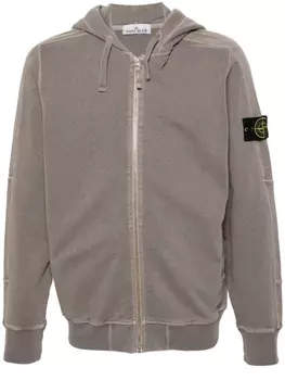 Stone Island худи на молнии с нашивкой Compass, коричневый
