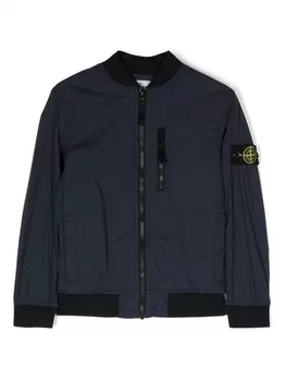 Stone Island Junior бомбер на молнии с нашивкой-логотипом, синий