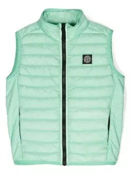 Stone Island Junior дутый жилет с нашивкой-логотипом, зеленый