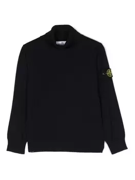 Stone Island Junior джемпер из вирджинской шерсти с нашивкой Compass, синий