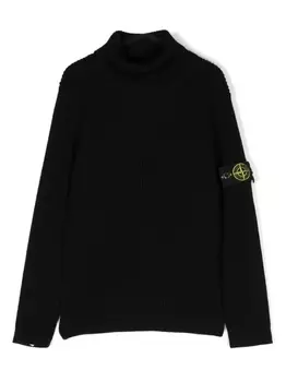 Stone Island Junior джемпер из вирджинской шерсти с нашивкой Compass, черный