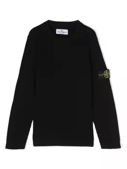 Stone Island Junior джемпер из вирджинской шерсти с нашивкой Compass, черный