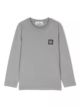 Stone Island Junior футболка из хлопка с нашивкой в виде компаса, серый