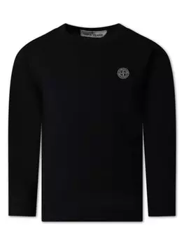 Stone Island Junior футболка из хлопка с длинными рукавами, черный
