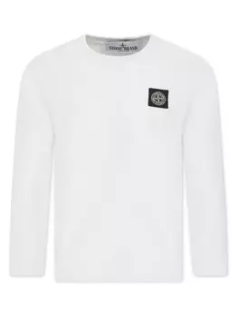 Stone Island Junior футболка с длинными рукавами и логотипом, белый