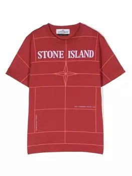 Stone Island Junior футболка в клетку с логотипом, красный