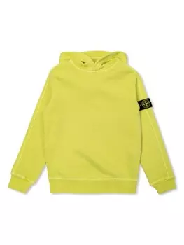 Stone Island Junior хлопковая толстовка с капюшоном и нашивкой-логотипом, зеленый