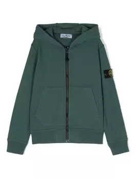 Stone Island Junior худи на молнии с нашивкой Compass, зеленый