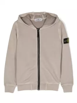 Stone Island Junior худи на молнии с нашивкой Compass, серый