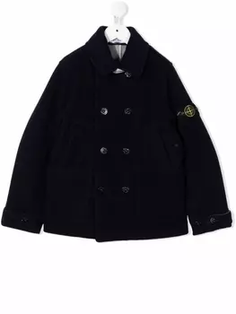 Stone Island Junior куртка из смесовой шерсти с нашивкой-логотипом, синий