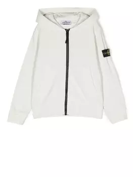 Stone Island Junior куртка на молнии с капюшоном и нашивкой-логотипом, серый